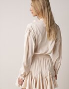 ann gissy Rochie rozkloszată bej din vâscoză decorată cu volane și legături Lerienatia