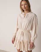 ann gissy Rochie rozkloszată bej din vâscoză decorată cu volane și legături Lerienatia