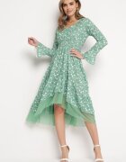 ann gissy Rochie Verde Asimetrică Midi Evazată cu plasă Tivora