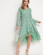 ann gissy Rochie Verde Asimetrică Midi Evazată cu plasă Tivora