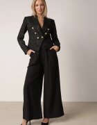 ann gissy Sacou Negru Dublu Rând Cambrat în Stil Tweed cu Imitație de Buzunare Liolia