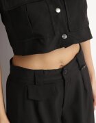 ann gissy Set Negru Stil Cargo Vestă cu Guler și Pantaloni Largi Zireva