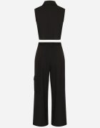 ann gissy Set Negru Stil Cargo Vestă cu Guler și Pantaloni Largi Zireva