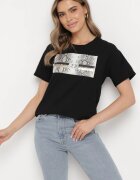 ann gissy Tricou negru de bumbac cu imprimeu decorativ Jalliana
