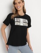 ann gissy Tricou negru de bumbac cu imprimeu decorativ Jalliana