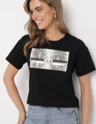 ann gissy Tricou negru de bumbac cu imprimeu decorativ Jalliana