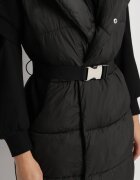 ann gissy Vestă Neagră Lungă Tip Plic Matlasată cu Materiale Combinate cu Glugă Nerins