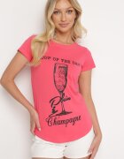 aosen Tricou clasic roz din bumbac decorat cu imprimeu Getantia
