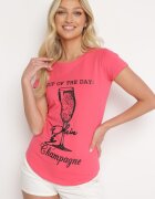 aosen Tricou clasic roz din bumbac decorat cu imprimeu Getantia