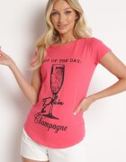aosen Tricou clasic roz din bumbac decorat cu imprimeu Getantia