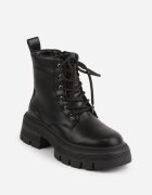 apawwa Botine cu căptușeală în stil worker Mahee Negre