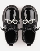 apawwa Botine lăcuite cu talpă profilată și fundiță decorativă detașabilă Raimara Negre