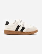 apawwa Pantofi sport tip sneakers Bej cu Branț din Piele cu Inscripții și Benzi Nemoreli