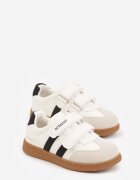 apawwa Pantofi sport tip sneakers Bej cu Branț din Piele cu Inscripții și Benzi Nemoreli