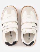 apawwa Pantofi sport tip sneakers Bej cu Branț din Piele cu Inscripții și Benzi Nemoreli