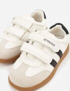 apawwa Pantofi sport tip sneakers Bej cu Branț din Piele cu Inscripții și Benzi Nemoreli