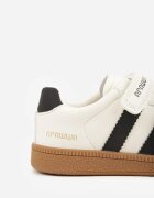 apawwa Pantofi sport tip sneakers Bej cu Branț din Piele cu Inscripții și Benzi Nemoreli