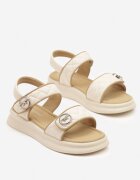 apawwa Sandale bej cu închidere Velcro decorate cu aplicații elegante Amiane
