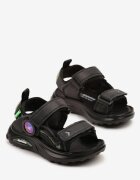 apawwa Sandale Negre din piele în stil sport cu închidere cu scai Meparia