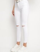 b.s.jeans Blugi strâmți din bumbac albi cu talie înaltă și găuri la genunchi Novanera