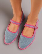  Balerini Albastru-Fuchsia cu Baretă cu Cataramă și Cusături la Talpă Rosajune