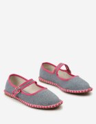  Balerini Albastru-Fuchsia cu Baretă cu Cataramă și Cusături la Talpă Rosajune