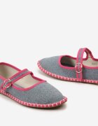  Balerini Albastru-Fuchsia cu Baretă cu Cataramă și Cusături la Talpă Rosajune