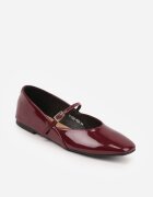  Balerini Bordeaux Plati în stil Mary Jane Decorați cu o curea Kikizelle