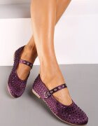  Balerini Plati Violet Mary Jane cu Zirconii și Cataramă Arfela