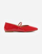  Balerini Roșii Plate în stil Mary Jane Decorate cu curea Kikizelle