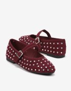  Baletini Bordo din Imitație de Velur cu Curelușă și Cataramă Decorați cu Zirconii Daibelle