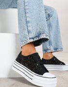 ballada Adidași Negri din plasă Vices pe platformă decorați cu paiete Telandria