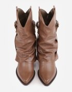 ballada Botine cowboy încrețite maro cu carâmb ce imită piciorul pantalonului Ilosa