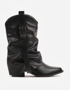 ballada Botine Cowboy Negre Încrețite cu carâmb tip crac de pantalon Ilosa