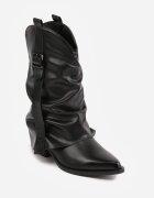 ballada Botine Cowboy Negre Încrețite cu carâmb tip crac de pantalon Ilosa