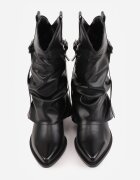 ballada Botine Cowboy Negre Încrețite cu carâmb tip crac de pantalon Ilosa
