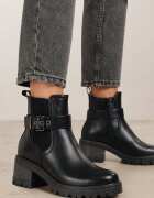 ballada Botine Negre Chelsea până la gleznă cu toc bloc mic decorate cu o curea cu cataramă Larteme