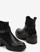 ballada Botine Negre Chelsea până la gleznă cu toc bloc mic decorate cu o curea cu cataramă Larteme