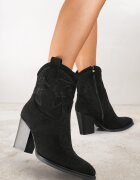 ballada Botine Negre cu toc stil cowboy cu sclipici Remitha