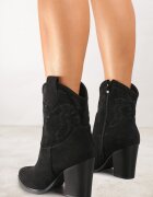 ballada Botine Negre cu toc stil cowboy cu sclipici Remitha
