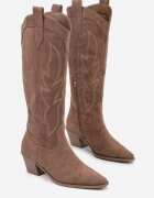 ballada Cizme Cowboy Bej închis cu Broderie pe Tijă pe toc Conic Gallessa