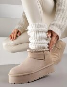 ballada Cizme de zăpadă bej închis pe talpă groasă decorate cu broderie Sewnella