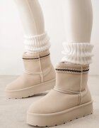 ballada Cizme de zăpadă cu talpă groasă decorate cu broderie Lannera Bej