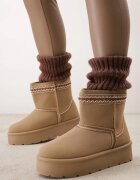 ballada Cizme de zăpadă cu talpă groasă decorate cu broderie Lannera Bej închis