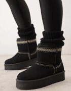 ballada Cizme de zăpadă cu talpă groasă decorate cu broderie Lannera Negre