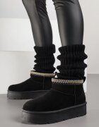 ballada Cizme de zapadă Negre cu talpă groasă Decorate cu broderie Sewnella