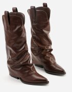 ballada Cizme încrețite maro închis tip cowboy pe toc conic cu carâmb răsfrânt Esvela