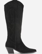 ballada Cizme Negre Cowboy pe Toc Conic cu Broderie pe Gambă Gallessa