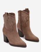 ballada Ghete Bej închis cu toc stil cowboy cu broderie decorativă Riala