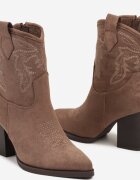 ballada Ghete Bej închis cu toc stil cowboy cu broderie decorativă Riala